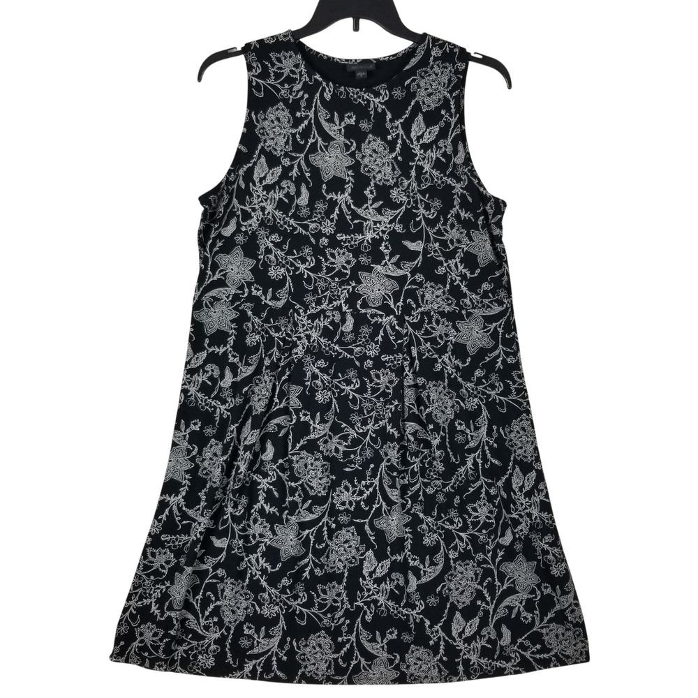 J. Jill Wearever Dress Womens M Black White Floral Paisley Sleeveless A-Line